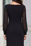 Black Square Neck Long Sleeve Sheath Work Dress