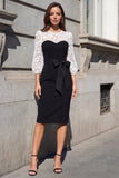 Black and White Lace 3/4 Sleeve Sheath Work Dress