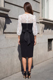 Black and White Lace 3/4 Sleeve Sheath Work Dress