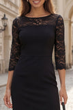 Black 3/4 Sleeve Bodycon Lace Midi Work Dress