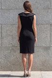 Black Ruched V Neck 3D Flower Mini Work Dress