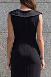 Black Ruched V Neck 3D Flower Mini Work Dress
