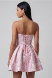A-Line Pink Jacquard Sweetheart Ruffled Mini Homecoming Dress With Bow