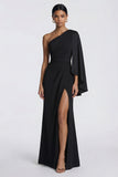 Black Mermaid One Shoulder Formal Dress with Side Cape