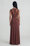 Brown Round Neck Illusion Cut Out Sheath Formal Dress