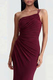 One Shoulder Burgundy Ruched Mermaid Formal Dress
