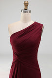 Burgundy Mermaid One Shoulder Ruched Long Formal Dress