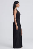 Black V Neck Sheath Formal Dress with Slit