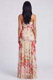 Ivory Strapless Ruched Floral Dress with Slit