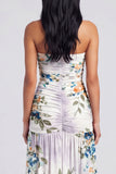Ivory Strapless Ruched Floral Dress with Slit