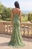 Dusty Green One Shoulder Mermaid Ruched Formal Dress with 3D Flowers