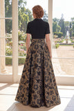 A Line Black V-Neck Jacquard Long Mother Of the Bride Dress with Bow