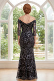 Black Mermaid Tulle Off the Shoulder Appliqued Mother Of the Bride Dress with Beading