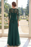 Tulle Dark Green A-Line Beaded Long Mother Of the Bride Dress with Cape