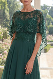 Tulle Dark Green A-Line Beaded Long Mother Of the Bride Dress with Cape