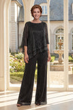 Black 2 Piece Asymmetrical Mother Of the Bride Dress with Half Sleeves