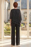 Black 2 Piece Asymmetrical Mother Of the Bride Dress with Half Sleeves