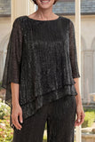 Black 2 Piece Asymmetrical Mother Of the Bride Dress with Half Sleeves