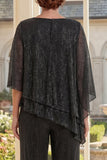 Black 2 Piece Asymmetrical Mother Of the Bride Dress with Half Sleeves