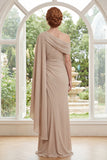 Champagne One Shoulder Chiffon Ruched Long Mother Of the Bride Dress with Side Cape