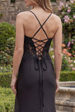 Satin Black Mermaid Beaded Long Prom Dress with Slit