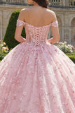 Pink Off the Shoulder Corset Appliqued Ball Gown Quinceanera Dress