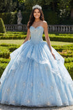 Strapless Ball Gown Corset Ruffled Sky Blue Quinceanera Dress