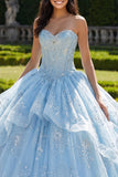 Strapless Ball Gown Corset Ruffled Sky Blue Quinceanera Dress