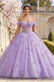 Ball Gown Off the Shoulder Corset Lilac Quinceanera Dress With 3D Flowers