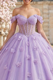 Ball Gown Off the Shoulder Corset Lilac Quinceanera Dress With 3D Flowers