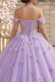 Ball Gown Off the Shoulder Corset Lilac Quinceanera Dress With 3D Flowers