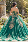 Ball Gown Green Strapless Corset Appliqued Quinceanera Dress