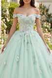 Off The Shoulder Green Ball Gown Quinceanera Dress with 3D Flowers