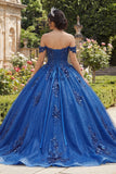 Sparkly Royal Blue Off The Shoulder Appliqued Ball Gown Quinceanera Dress