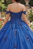 Sparkly Royal Blue Off The Shoulder Appliqued Ball Gown Quinceanera Dress