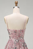Sparkly Blush Beaded Sequin Floral Short Formal Dress