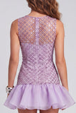 Sparkly Lilac Beaded Round Neck Short Cocktail Dress with Ruffles