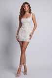 Sparkly White Thick Straps Beaded Floral Tight Short Cocktail Dress