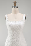 Sparkly White Square Neck Beaded Floral Tight Short Formal Dress