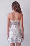 Sparkly Dusty Sage Strapless Beaded Tight Short Cocktail Dress with Ruffles