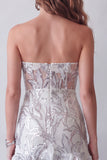 Sparkly Dusty Sage Strapless Beaded Tight Short Cocktail Dress with Ruffles