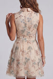 Sparkly Champagne Keyhole A Line Beaded Short Cocktail Dress with Bow
