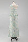 One Shoulder Light Green Floral Mermaid Formal Dress