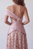 One Shoulder Light Purple Sequin A Line Formal Dress