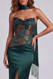 Strapless Dark Green Sheath Formal Dress with Strapless
