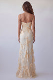 Light Yellow Floral Mermaid Formal Dress with Rhinestone Chain Straps