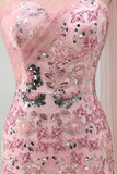 Mermaid Beaded Sparkly Pink Long Mother of the Bride Dress with Side Cape