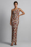 Sparkly Red One Shoulder Floral Mermaid Sequin Long Mother of the Bride Dress