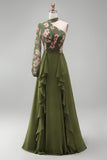 Eucalyptus One Shoulder Floral Halter A Line Ruffled Mother of the Bride Dress