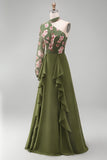 Eucalyptus One Shoulder Floral Halter A Line Ruffled Mother of the Bride Dress